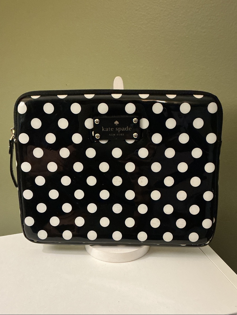 kate spade NY Black and White Polka Dot iPad Laptop Sleeve Red Interior Padded